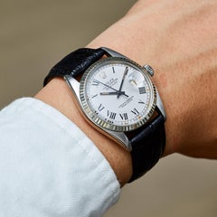 Rolex White Gold and Stainless Steel Grey Buckley Dial Datejust Wristwatch