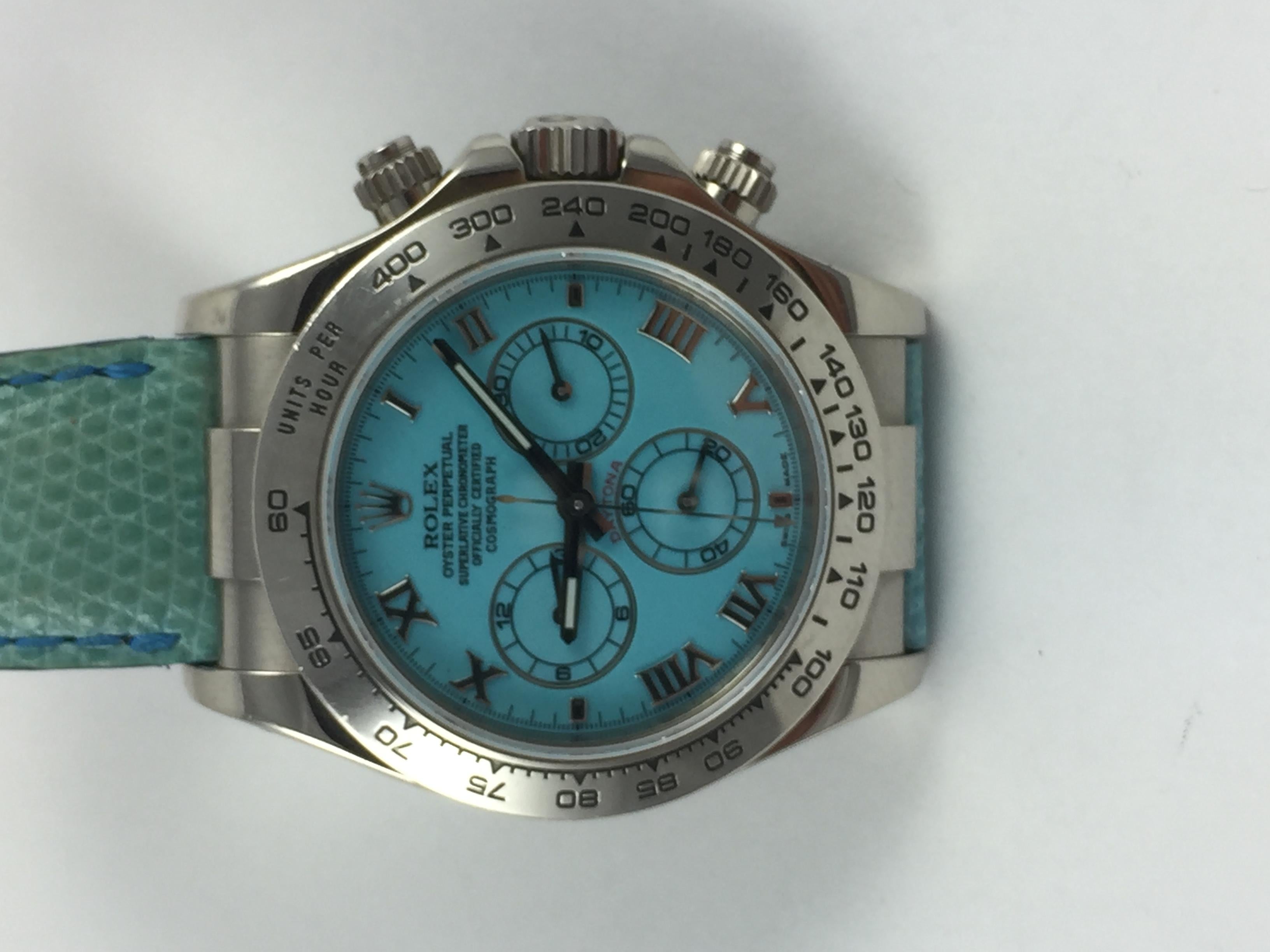 Rolex White Gold Daytona Blue Beach Edition Automatic Watch with Papers In Excellent Condition In New York, NY