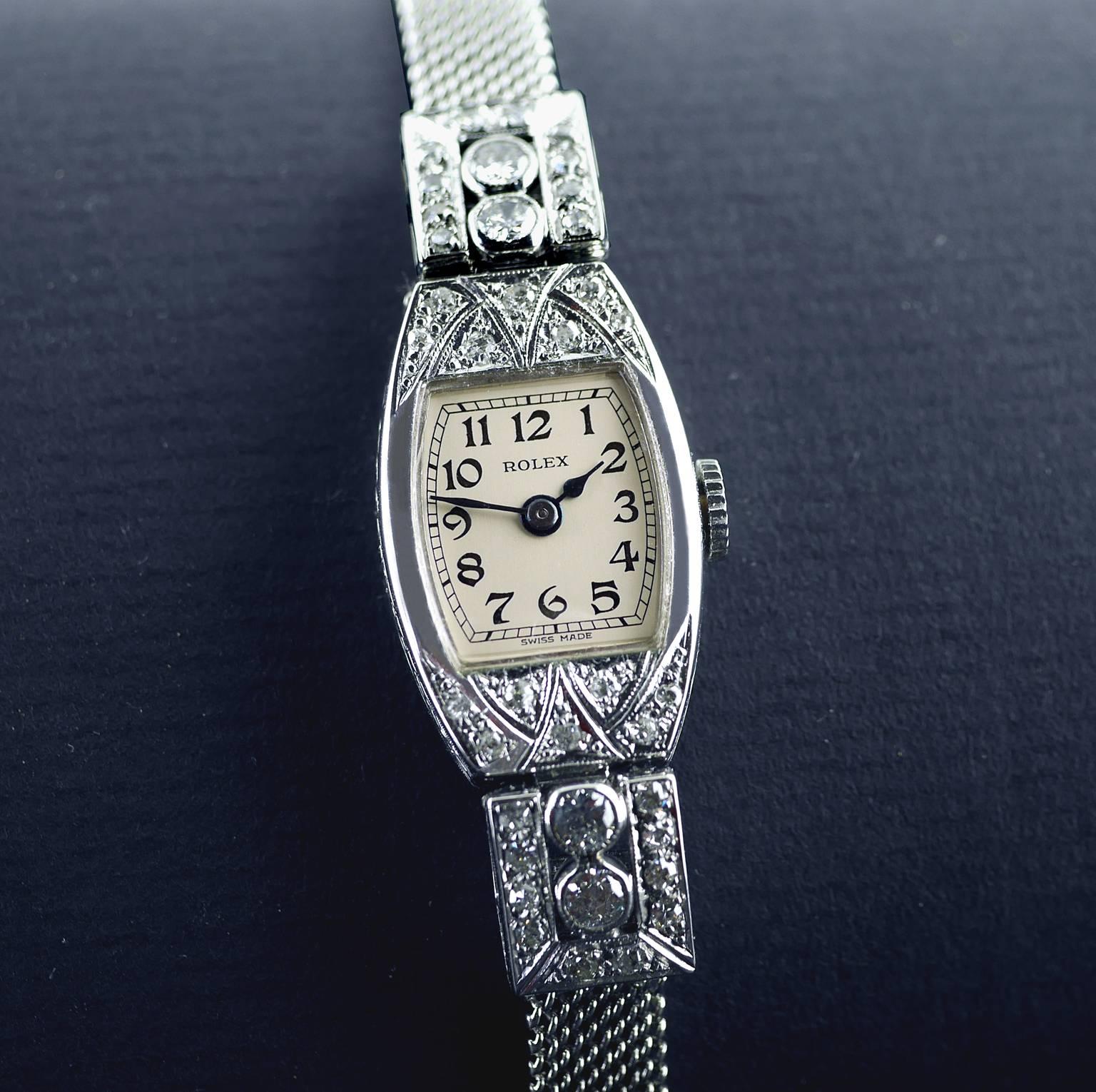 Rolex White Gold Diamond Art Deco Wristwatch, 1926 2