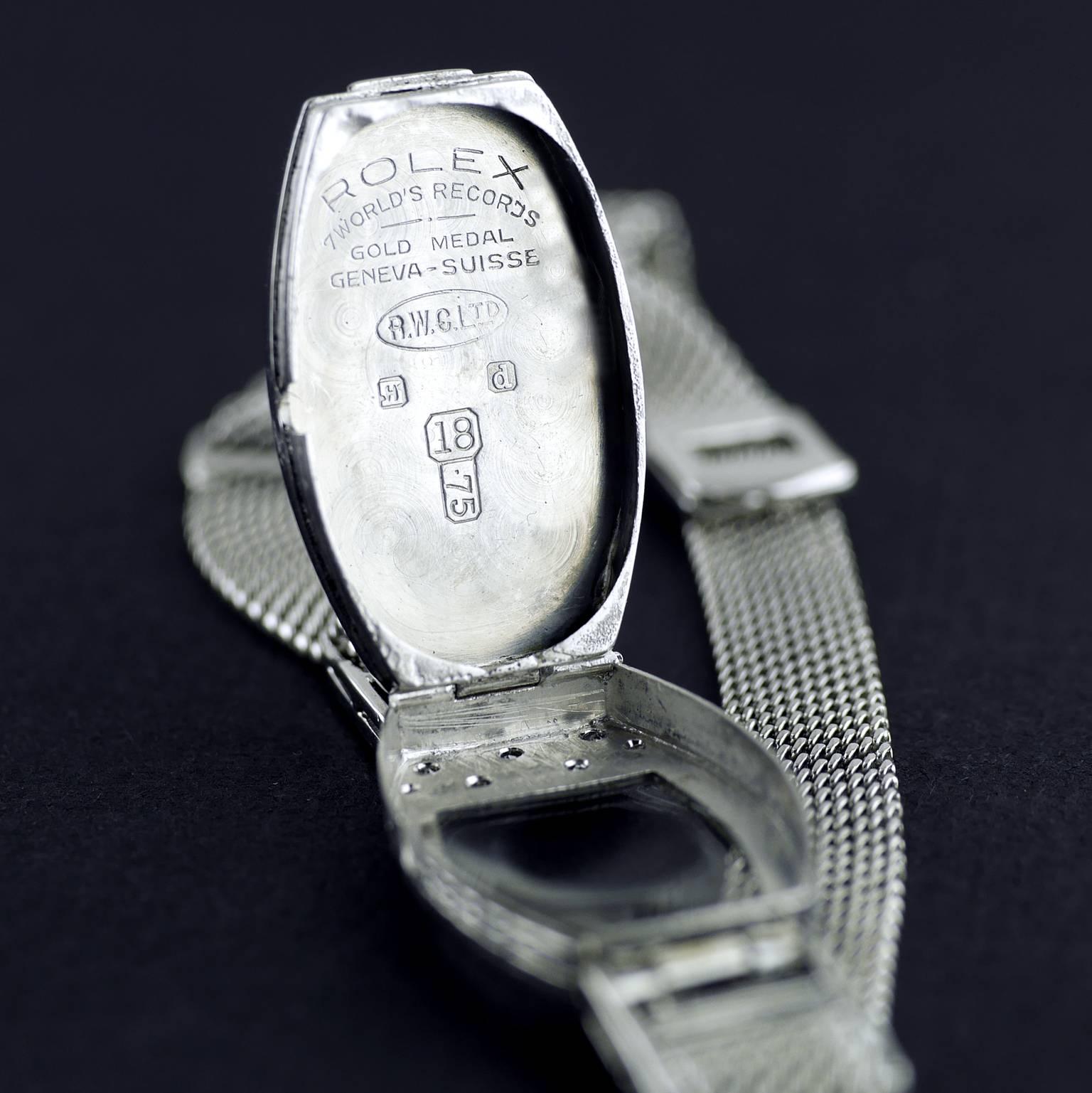 Rolex White Gold Diamond Art Deco Wristwatch, 1926 In Excellent Condition In London, GB