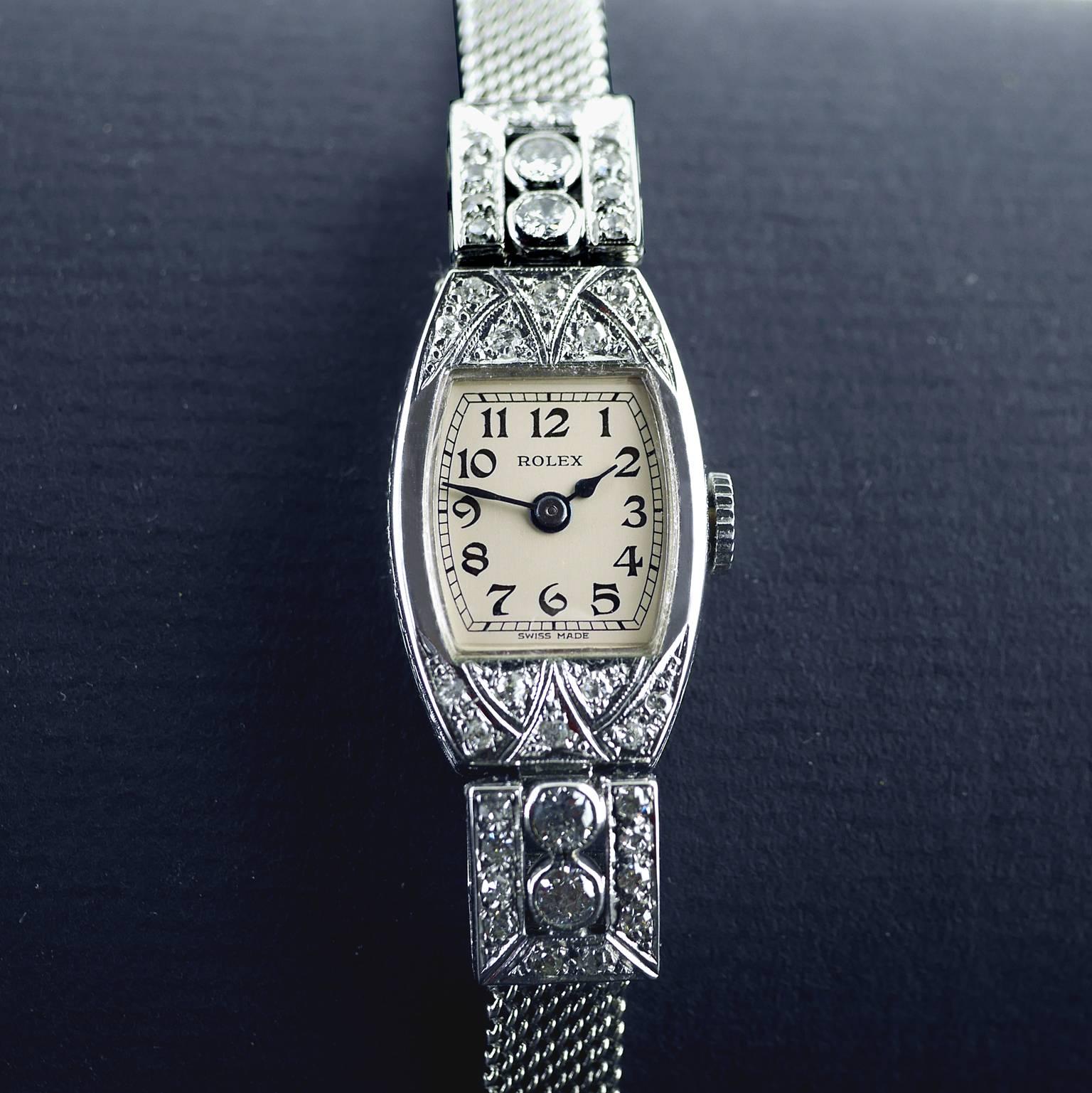 Rolex White Gold Diamond Art Deco Wristwatch, 1926 1