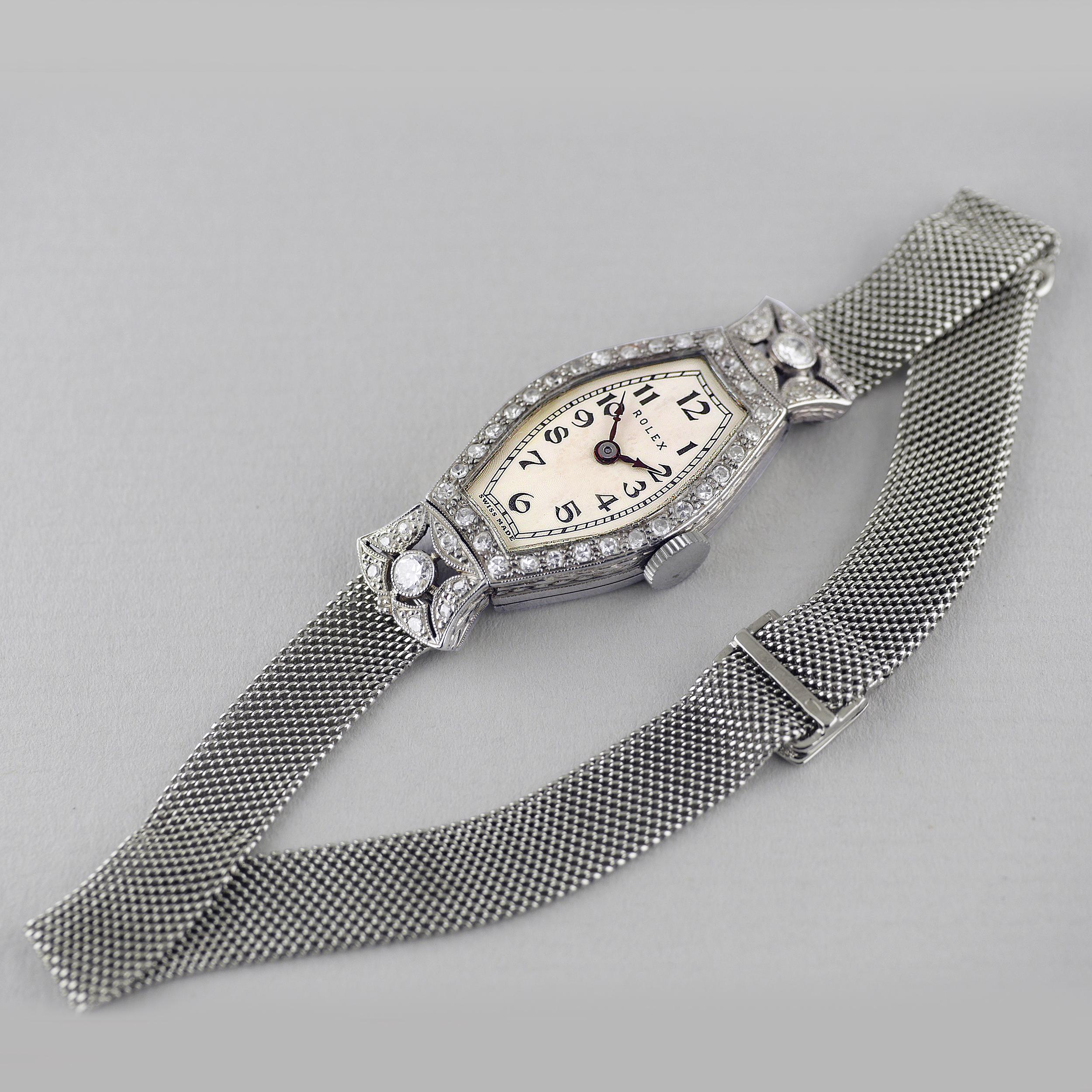 Rolex, White Gold & Diamond Art Deco Wristwatch, Dated 1927 For Sale 6