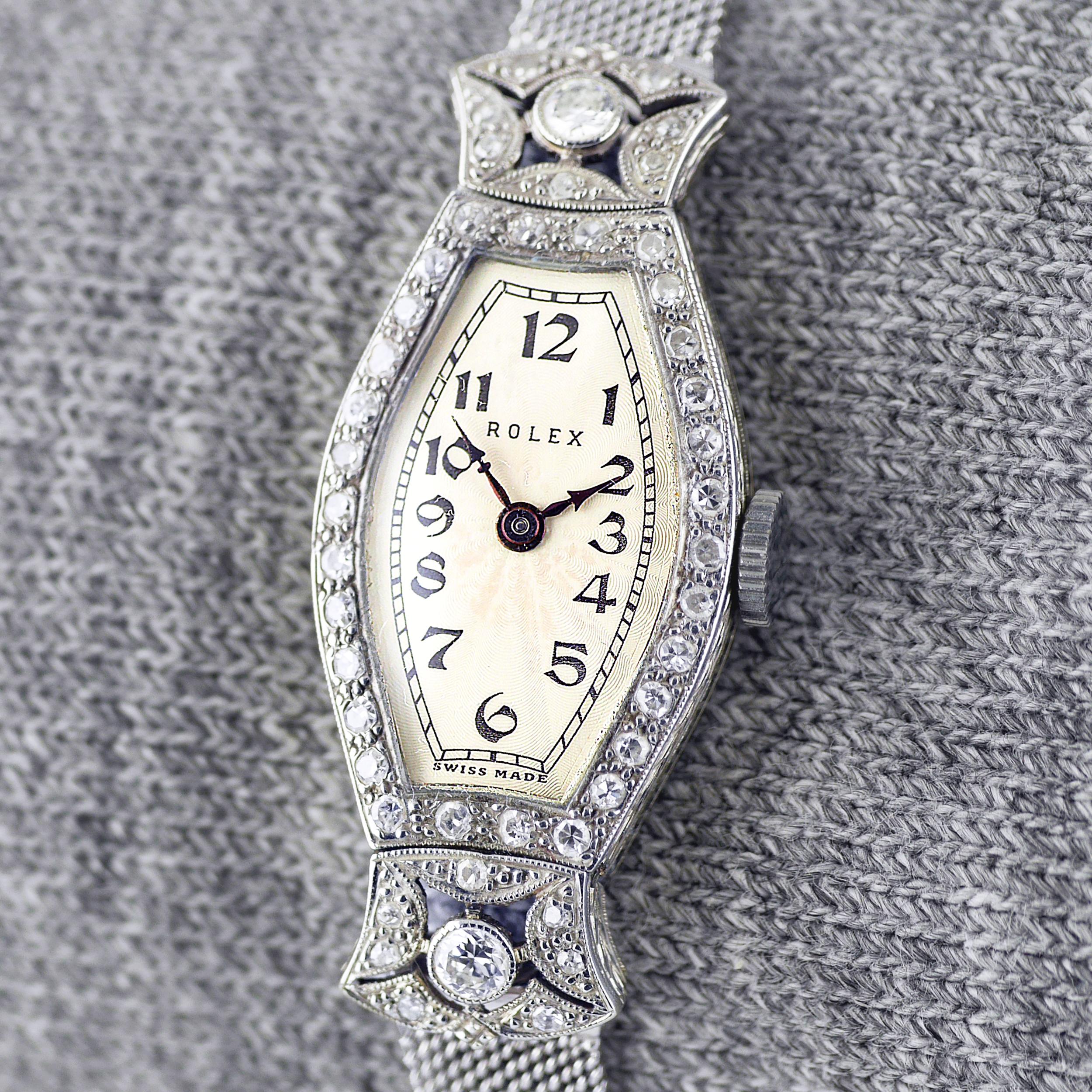 Rolex, White Gold & Diamond Art Deco Wristwatch, Dated 1927 In Excellent Condition For Sale In London, GB