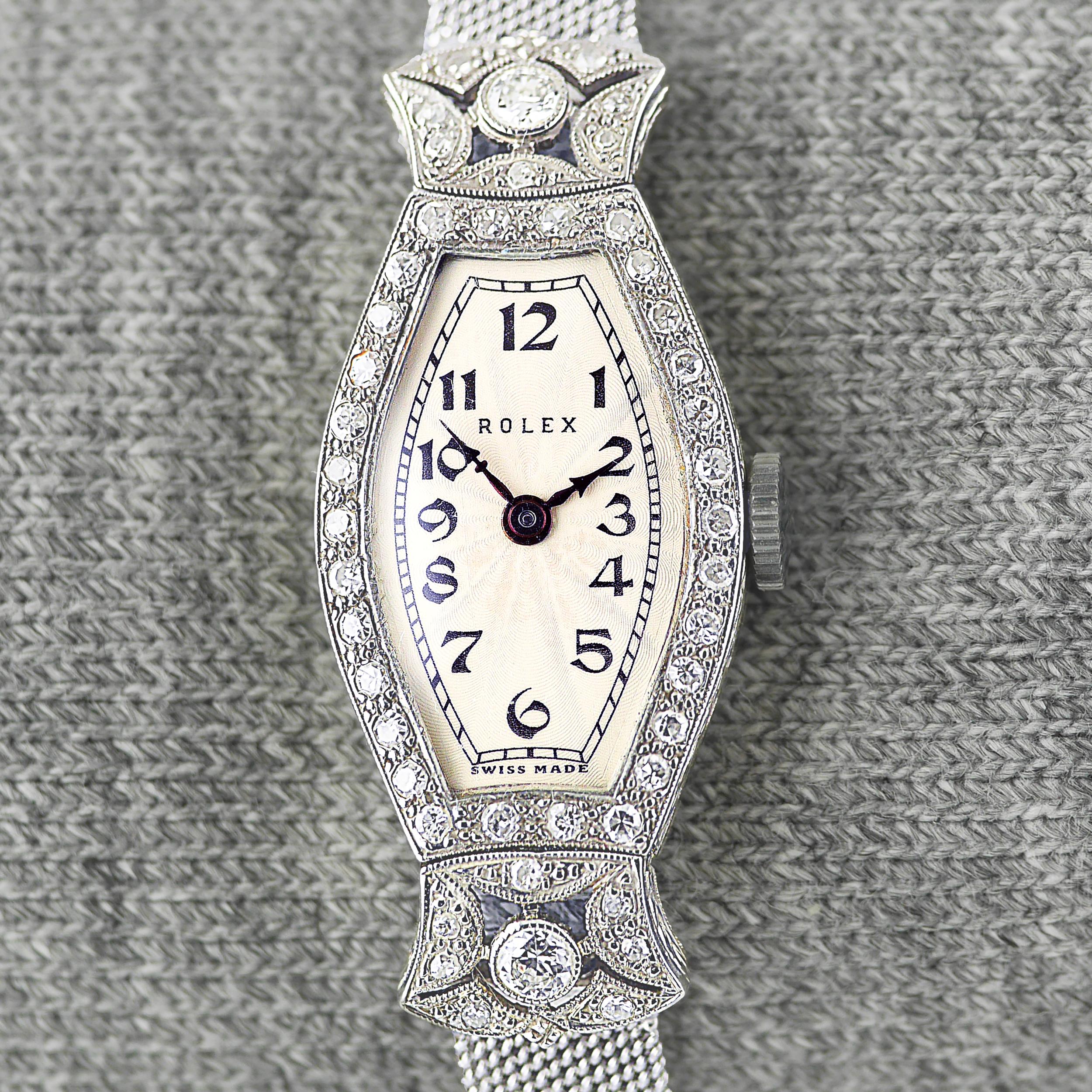 Rose Cut Rolex, White Gold & Diamond Art Deco Wristwatch, Dated 1927