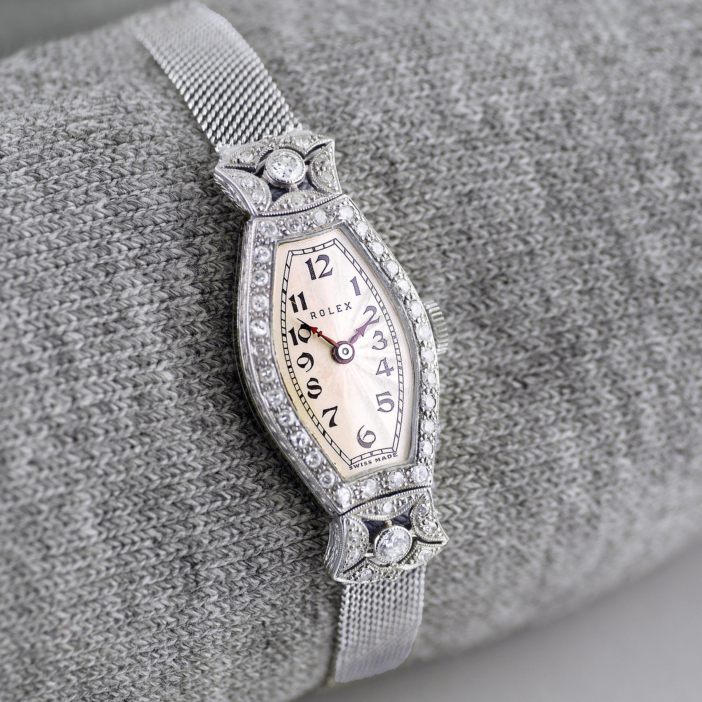 Rolex, White Gold & Diamond Art Deco Wristwatch, Dated 1927 In Excellent Condition In London, GB