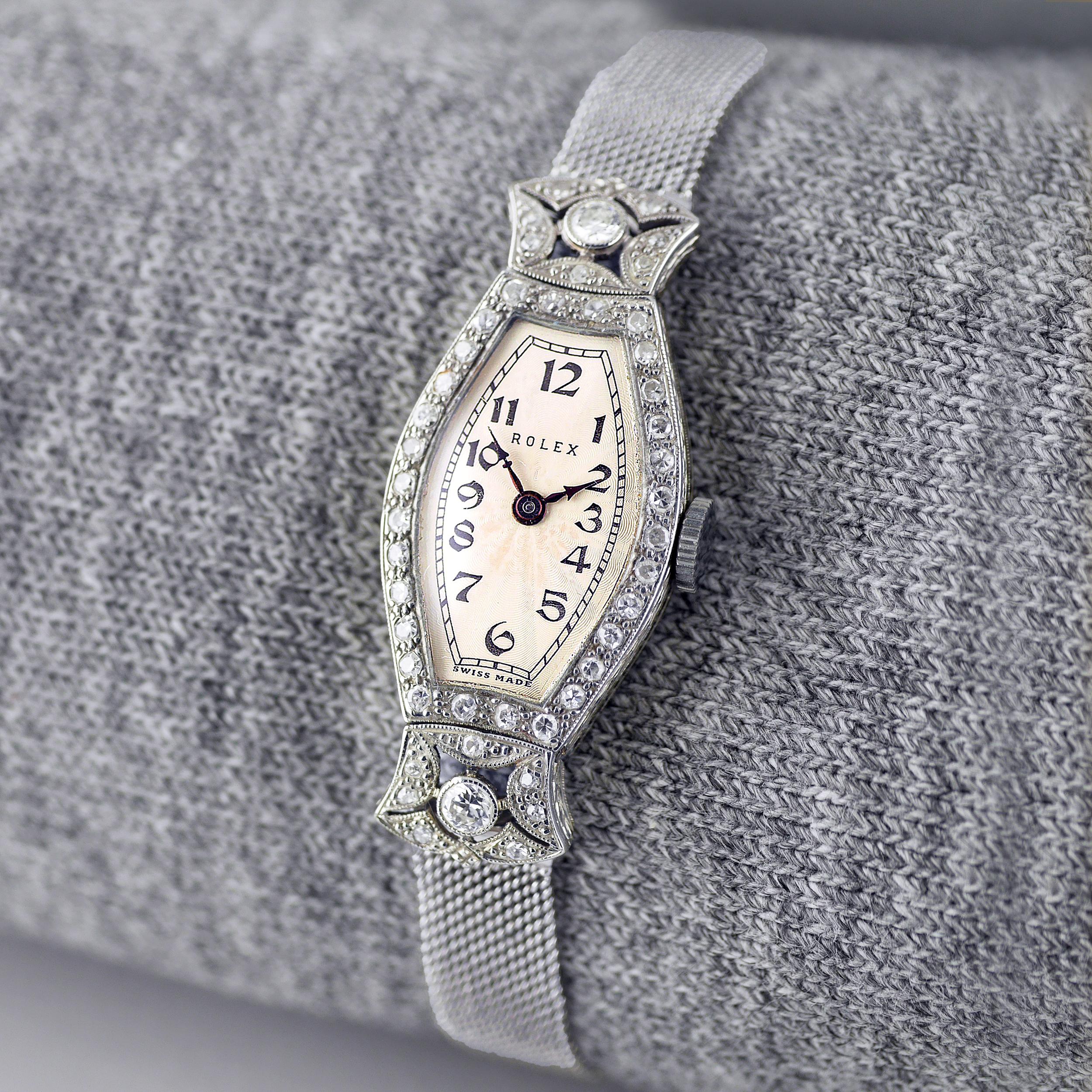 Rolex, White Gold & Diamond Art Deco Wristwatch, Dated 1927 For Sale 3