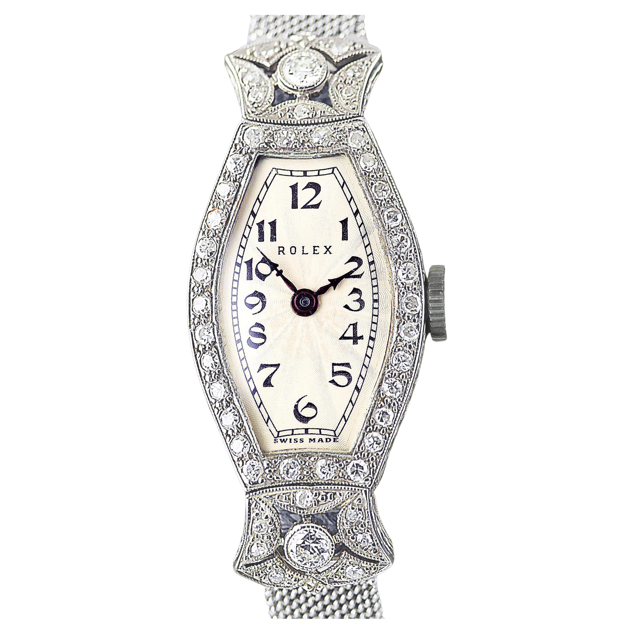Rolex, White Gold & Diamond Art Deco Wristwatch, Dated 1927 For Sale