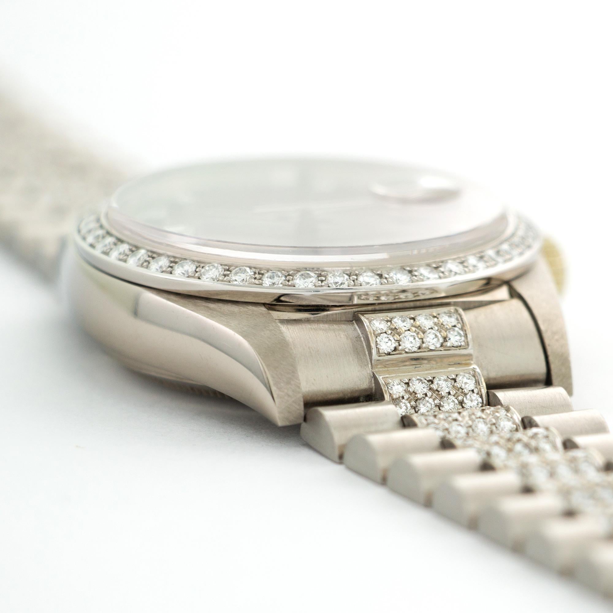 Rolex White Gold Diamond Day-Date Bracelet Wristwatch Ref 18049 In Excellent Condition In Beverly Hills, CA