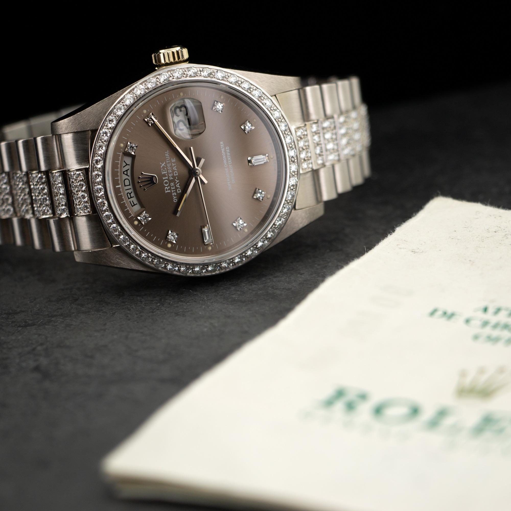 Women's or Men's Rolex White Gold Diamond Day-Date Bracelet Wristwatch Ref 18049