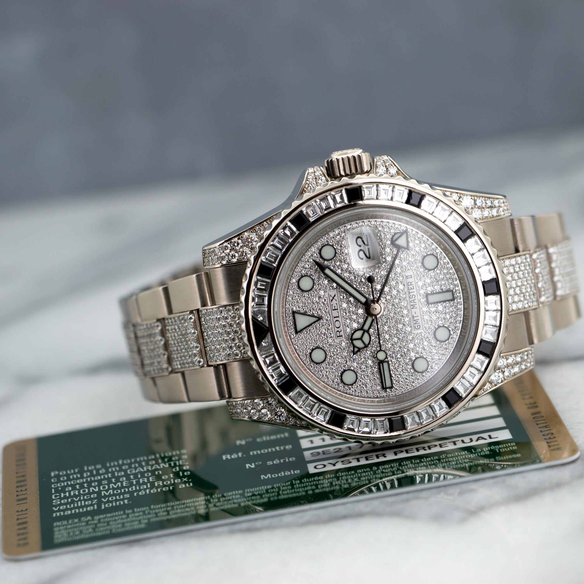 Rolex White Gold GMT-Master II Diamond Watch Ref. 116759 In Excellent Condition In Beverly Hills, CA