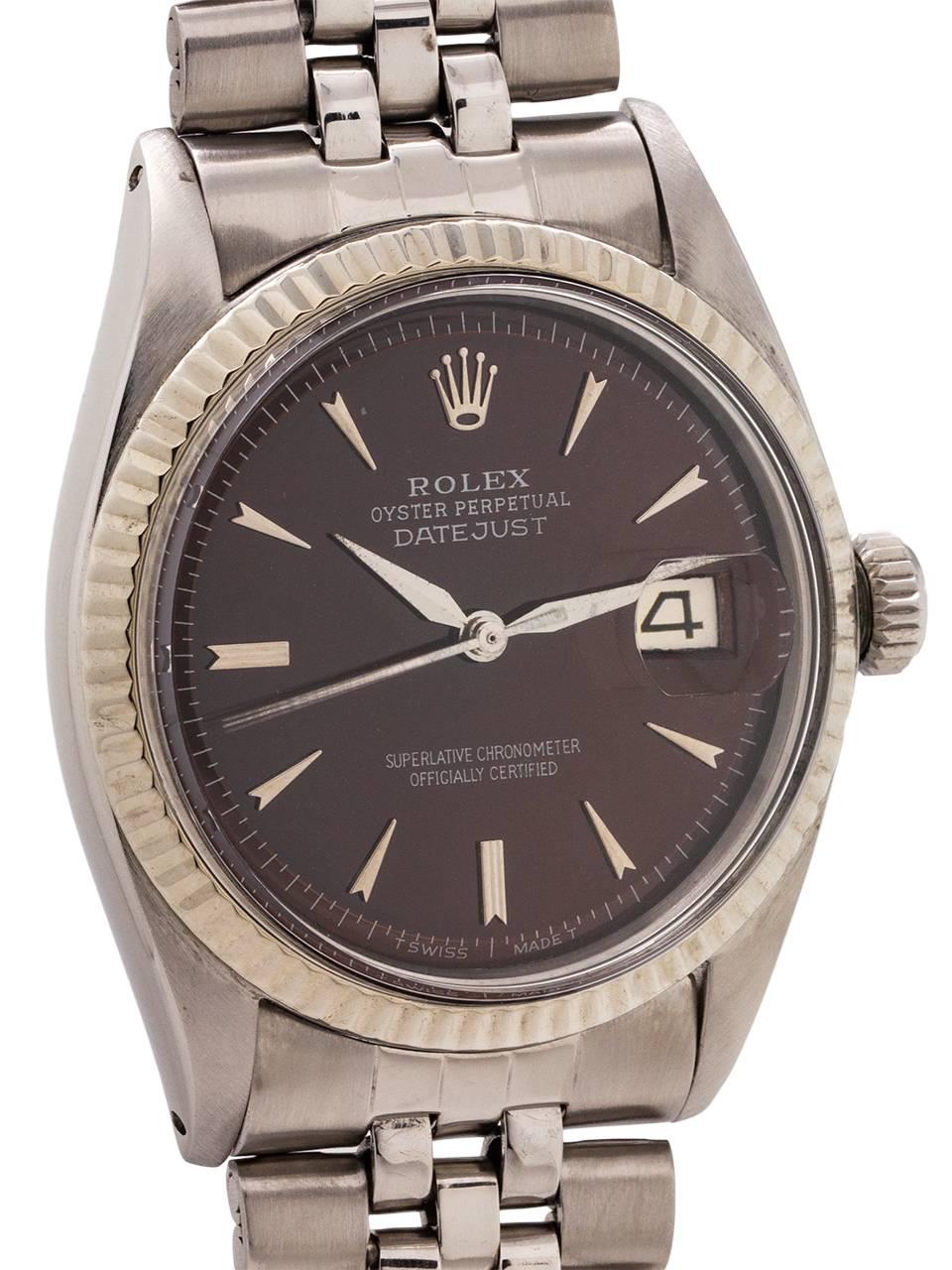 Rolex White Gold Stainless Steel Datejust self winding wristwatch, c1963 In Excellent Condition For Sale In West Hollywood, CA