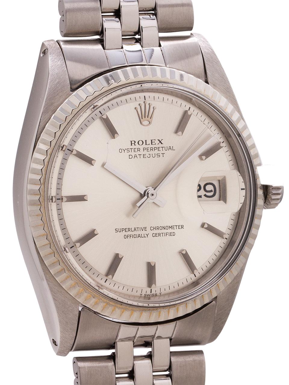 Rolex White Gold Stainless Steel Datejust self winding wristwatch Ref 1601 In Excellent Condition In West Hollywood, CA