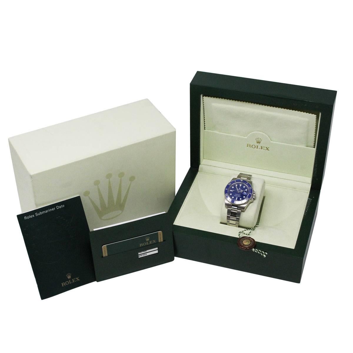Rolex white gold Submariner Blue Bezel Dial Automatic Wristwatch Ref 116619L In New Condition In Boca Raton, FL