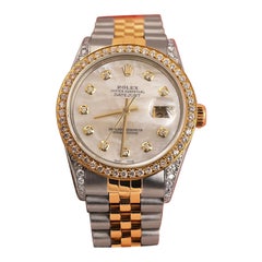 Rolex Weißes Perlmutt-Zifferblatt mit runden Diamanten Datejust-Uhr 16013