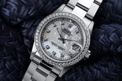 Rolex White Natural Pearl Datejust SS Oyster Bracelet & Diamond Bezel 68274
