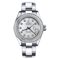 Rolex White Natural Pearl Datejust SS Oyster Bracelet & Diamond Bezel 68274