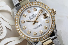 Rolex White Pearl Datejust Oyster Two Tone 18K Gold + SS + Side Diamonds 68273