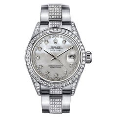 Weiße Perlen String Datejust SS Diamant Lünette Gehäuse & Center Band Uhr 16014