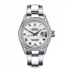 Vintage Rolex White Roman Dial Datejust Diamond Bezel/Lugs Stainless Steel Watch