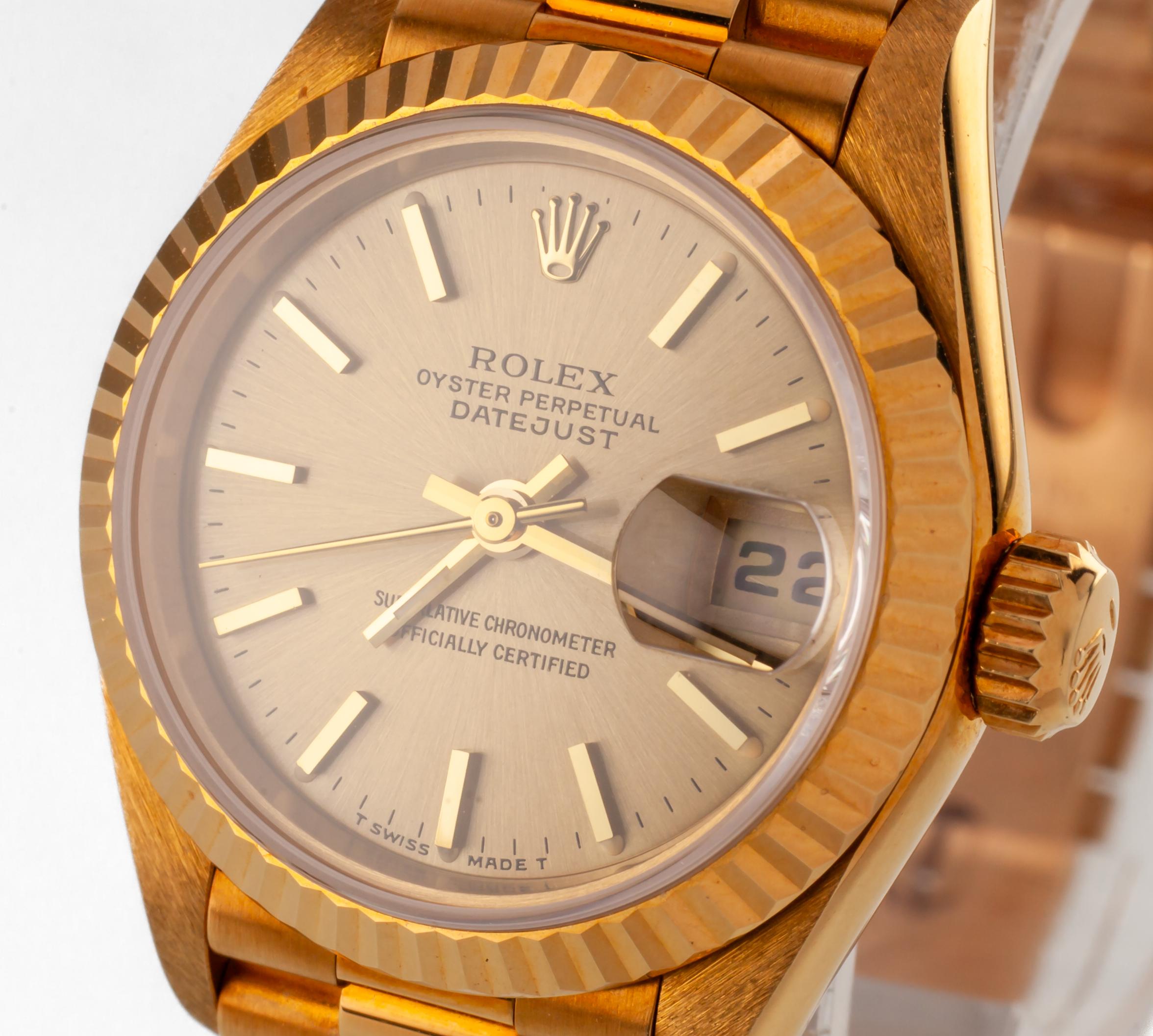 Rolex Damen 18k Gelbgold Präsident OPDJ 69178 mit Box und Papieren im Angebot 6