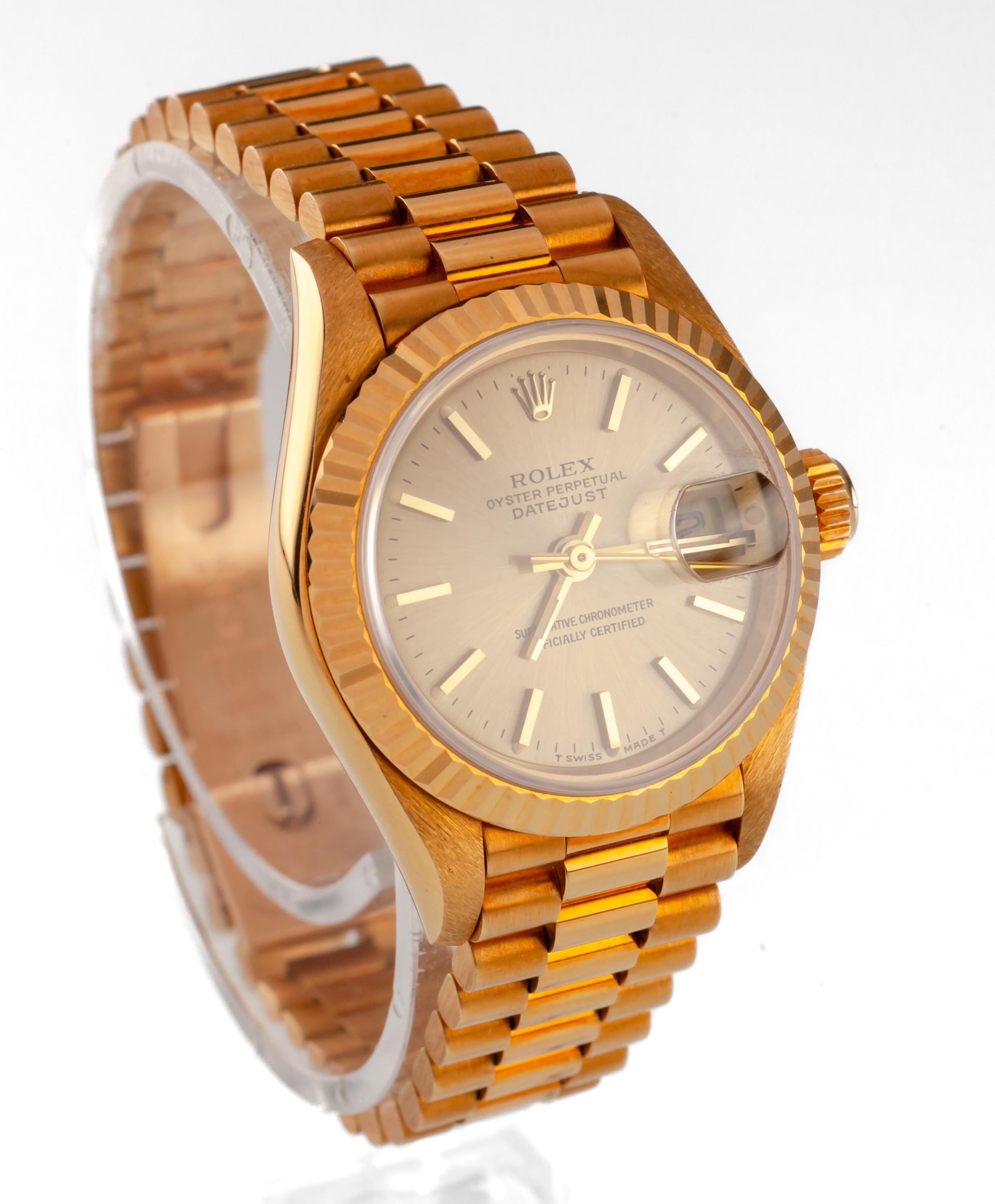 Rolex Women's 18k Yellow Gold President OPDJ 69178 w/ Box and Papers For Sale 8
