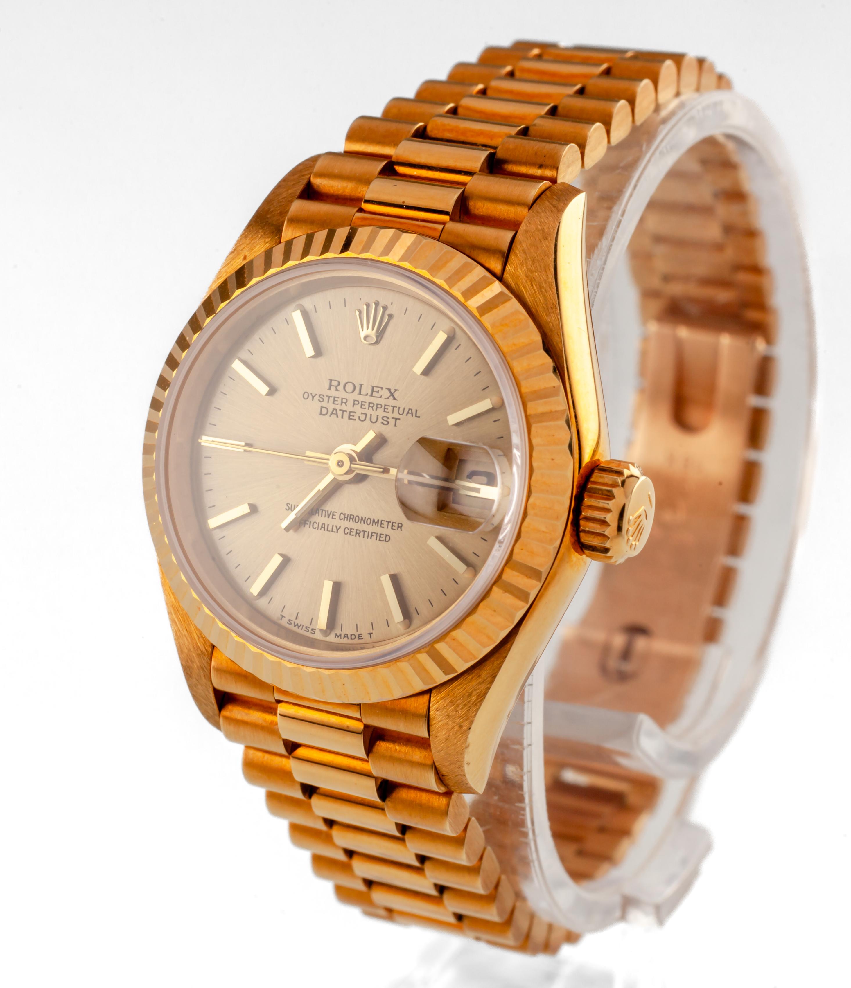 Rolex Women's 18k Yellow Gold President OPDJ 69178 w/ Box and Papers For Sale 9