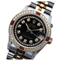 Rolex Women's Datejust Two Tone Jubilee Black String Diamond Accent Watch 69173