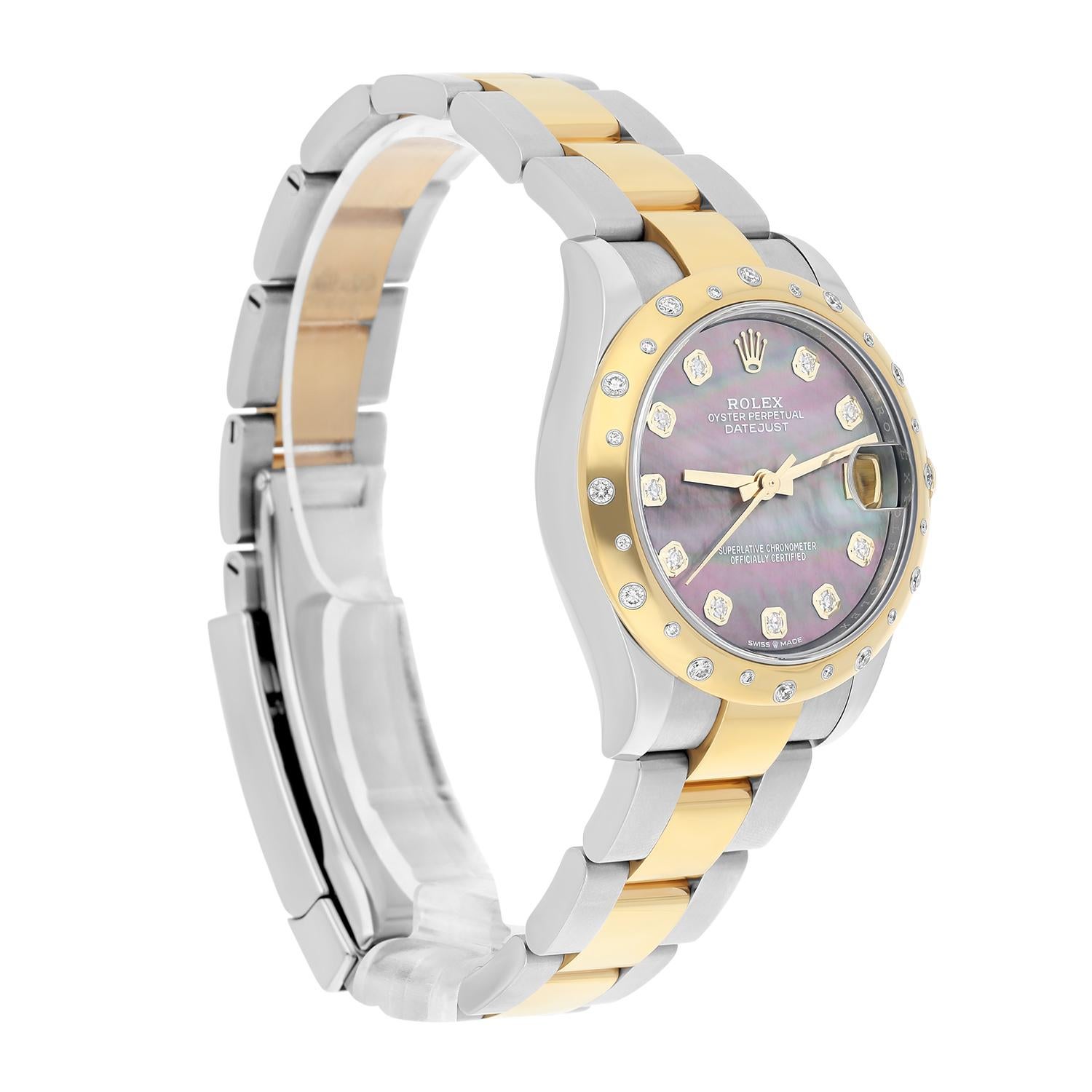Round Cut Rolex Women's Datejust 31 278343RBR Black Mother of Pearl Diamond Oyster Mint