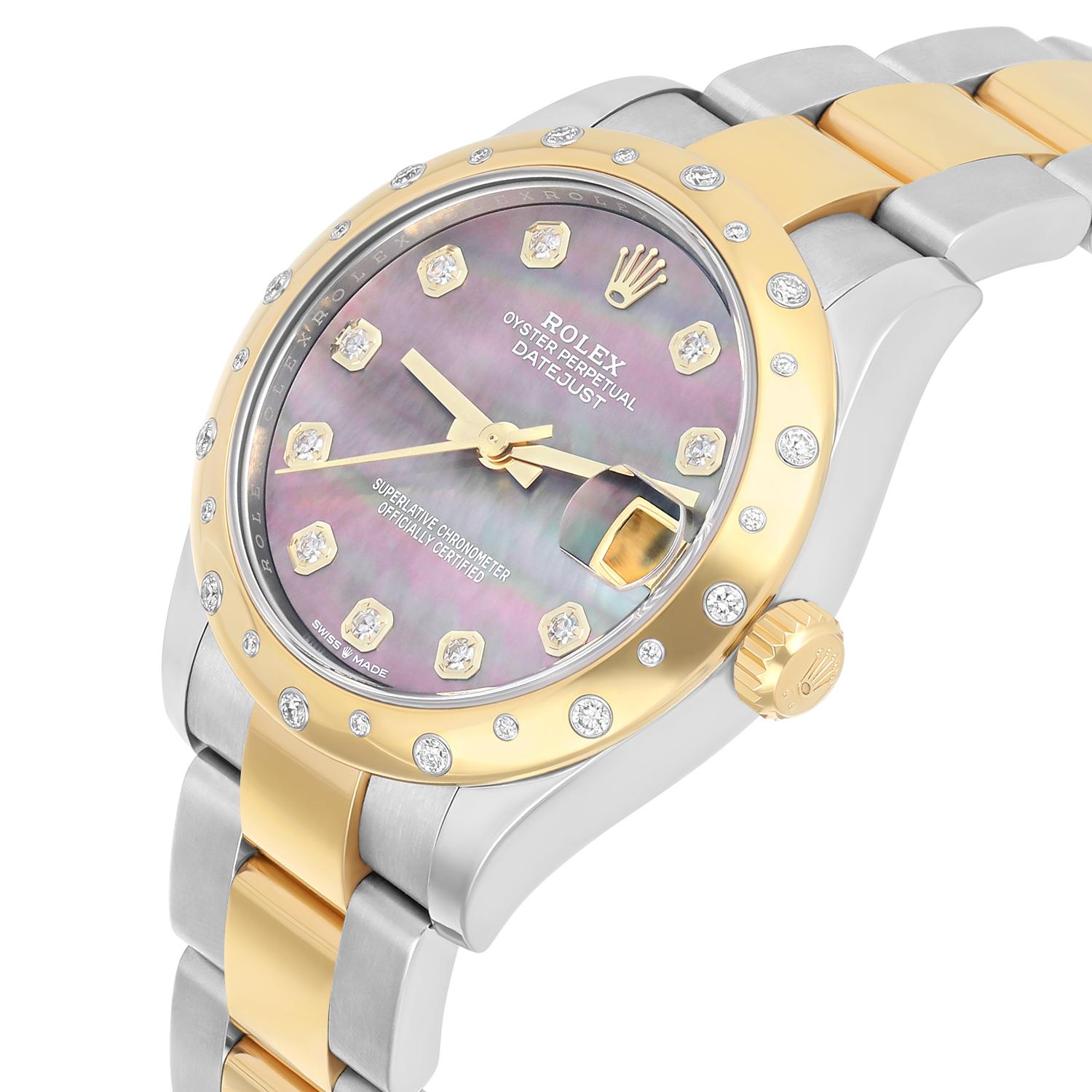 Rolex Women's Datejust 31 278343RBR Black Mother of Pearl Diamond Oyster Mint In Excellent Condition In New York, NY