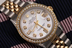Rolex Women's  Datejust 31mm Two Tone Diamond Bezel & Lugs White MOP Watch 68273