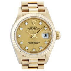 Rolex Women's Datejust President Watch 18 Karat Gold Champagne Diamond Dial