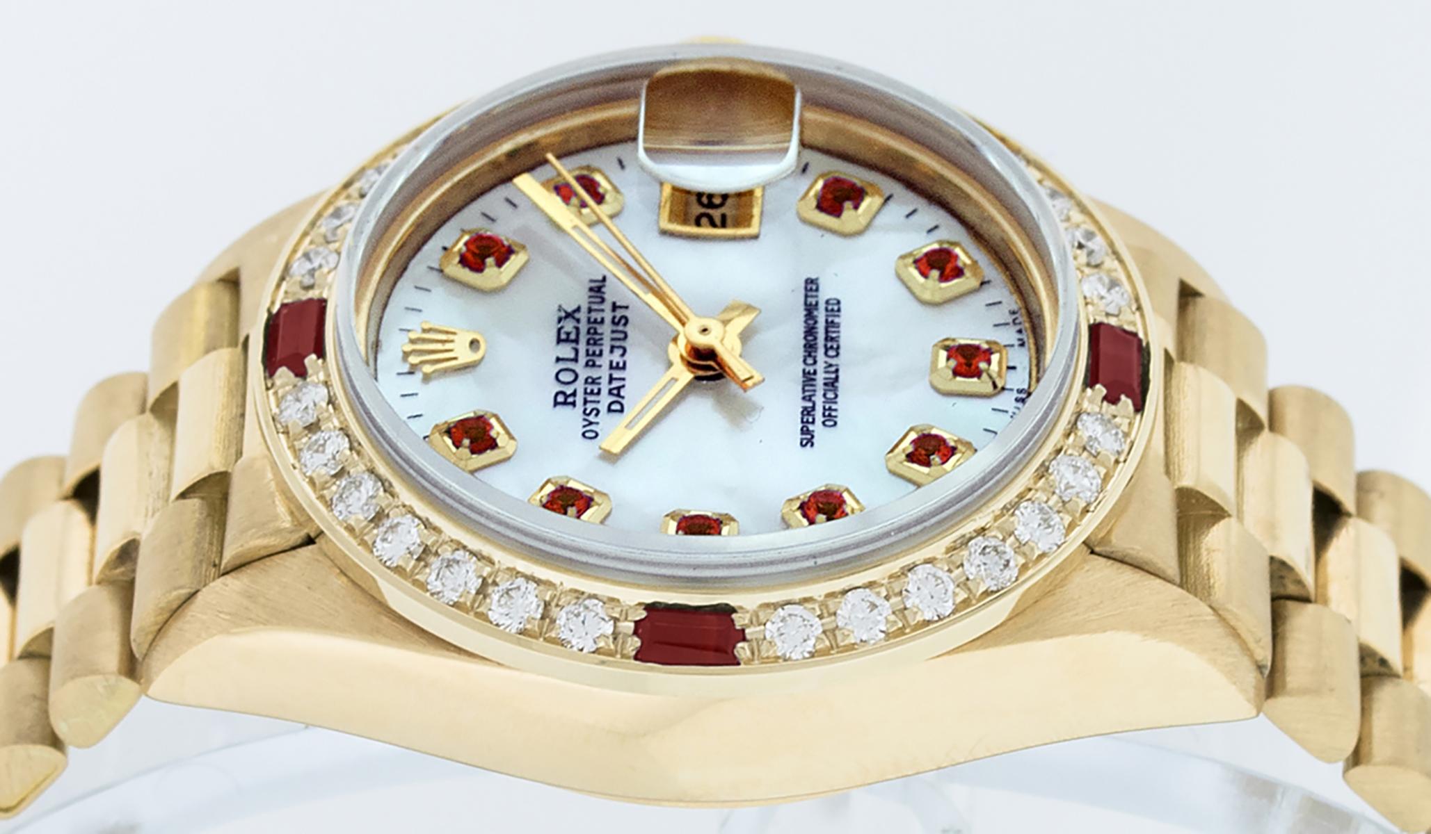 Rolex Women's Datejust President Watch 18K Yellow Gold MOP Diamond Dial Ruby 3