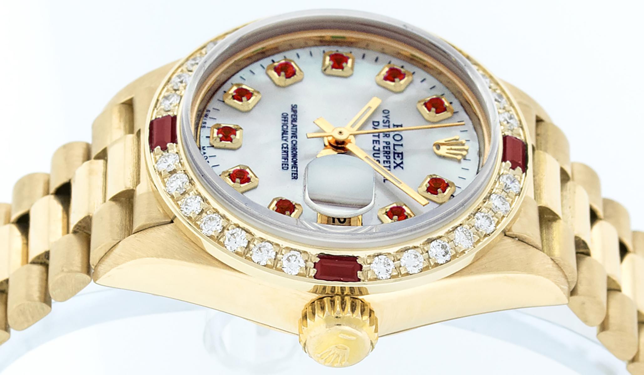 Rolex Women's Datejust President Watch 18K Yellow Gold MOP Diamond Dial Ruby 4