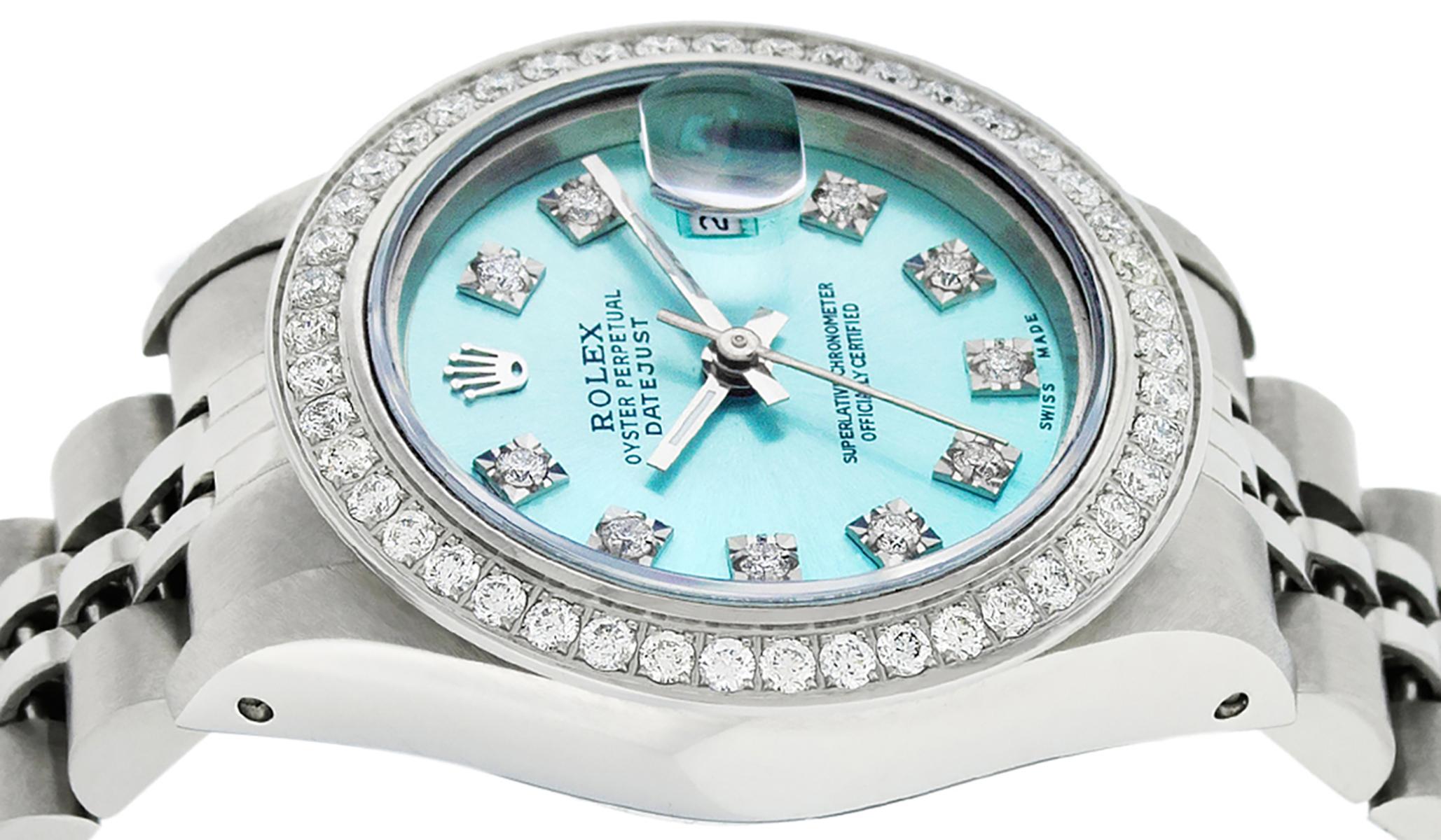 Rolex Women's Datejust Watch Stainless Steel Ice Blue Diamond Dial In Good Condition In Los Angeles, CA