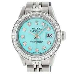 Vintage Rolex Women's Datejust Watch Stainless Steel Ice Blue Diamond Dial