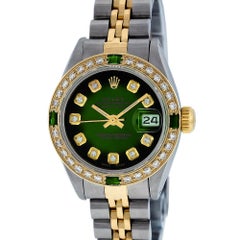 Rolex Women's Datejust Watch Steel / 18 Karat Gold Green Diamond Dial Emerald