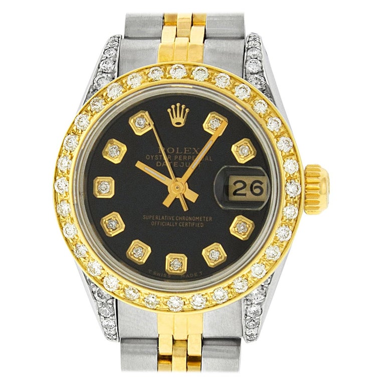 Rolex Women's Datejust Watch Steel / 18 Karat Yellow Gold Black Diamond ...