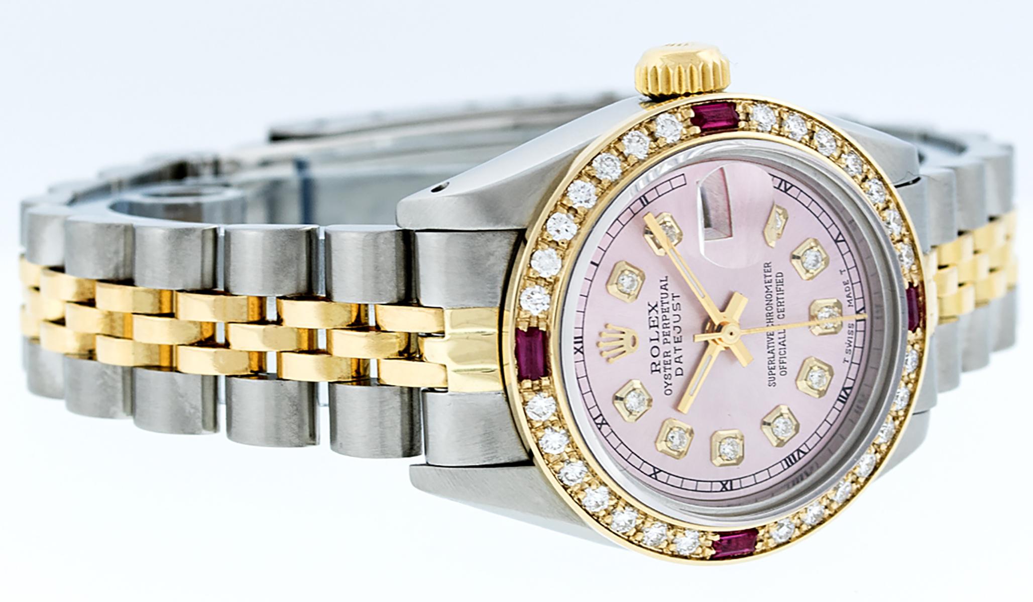 WATCH DESCRIPTION

BRAND : Rolex
MODEL : Datejust
CASE SIZE : 26mm
CASE : Rolex Stainless Steel Case
GENDER : Women's

WATCH FEATURES
 
DIAL : Rolex Professionally Refinished Ice Pink Dial set with aftermarket Genuine Round (VVS H Color) Diamond