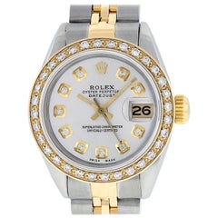 Rolex Women's Datejust Watch Steel / 18 Karat Yellow Gold Silver Diamond Dial