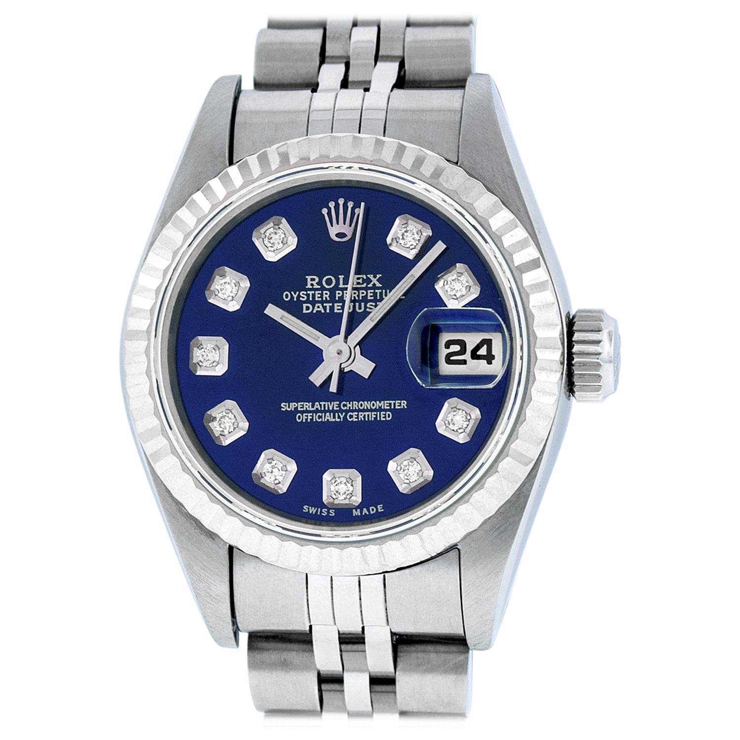 Rolex Women's Datejust Watch Steel / 18 Karat White Gold Blue Diamond Dial