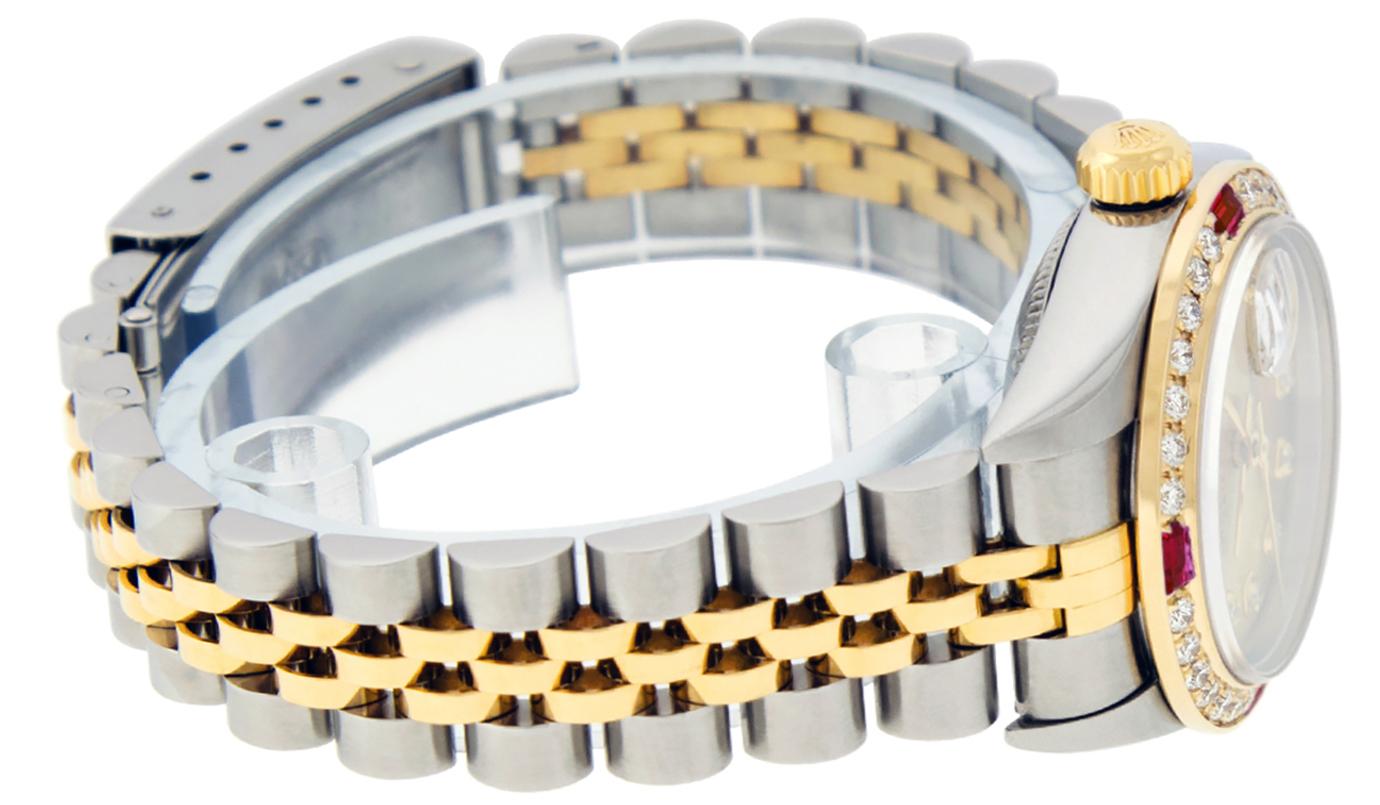 Round Cut Rolex Women's Datejust Watch Steel / 18K Yellow Gold Champagne Diamond Dial Ruby