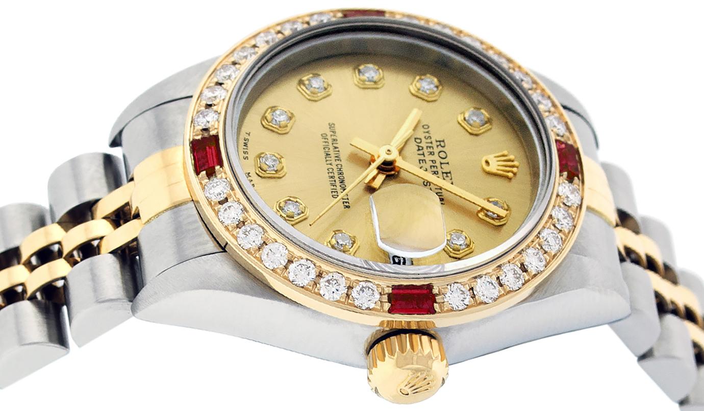 Rolex Women's Datejust Watch Steel / 18K Yellow Gold Champagne Diamond Dial Ruby 5