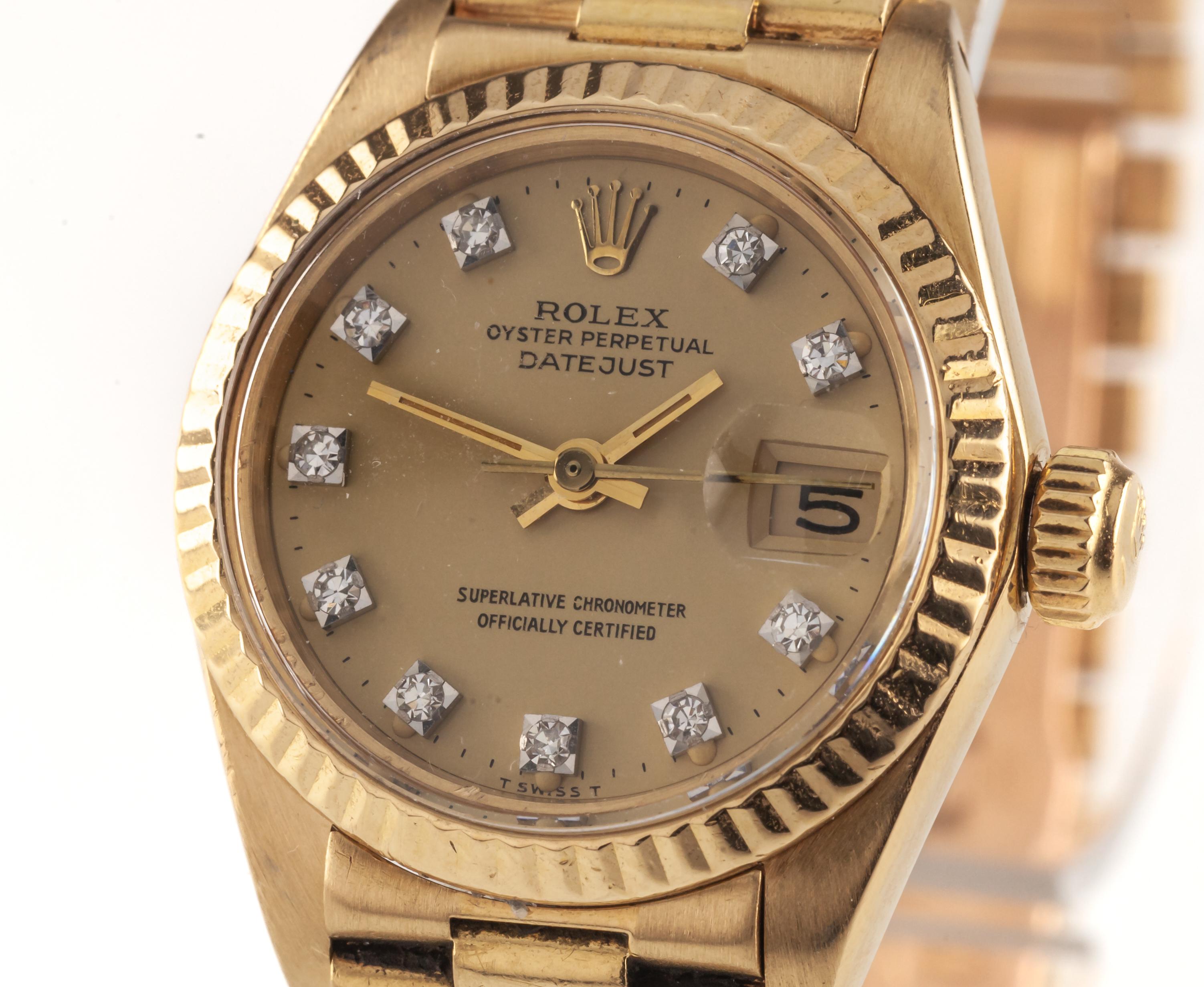 Modern Rolex Women's President 18k Yellow Gold OPDJ 6917 Diamond Dial 1981 For Sale