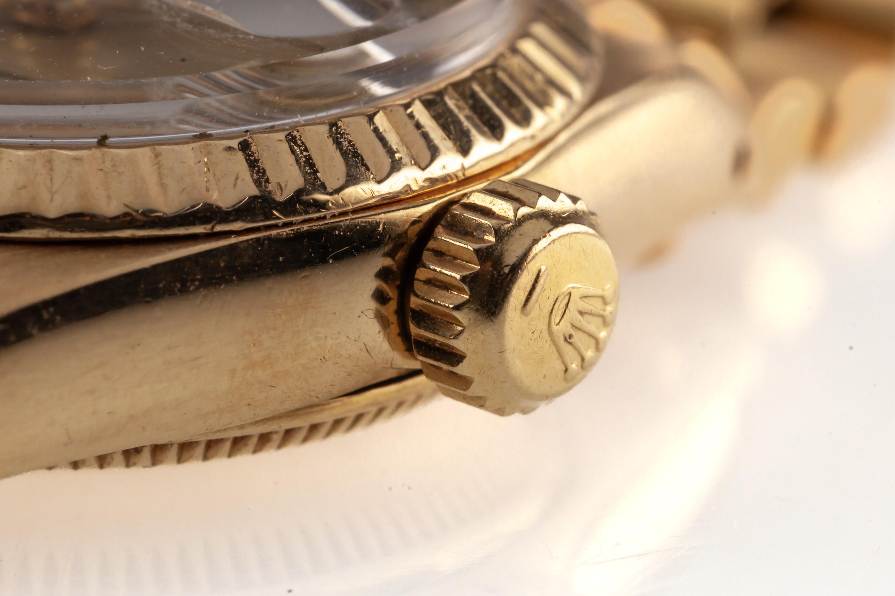 Rolex Women's President 18k Yellow Gold OPDJ 6917 Diamond Dial 1981 In Good Condition For Sale In Sherman Oaks, CA