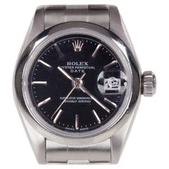 Reloj automático Rolex OPD de acero inoxidable para mujer con esfera negra #79160, 1999