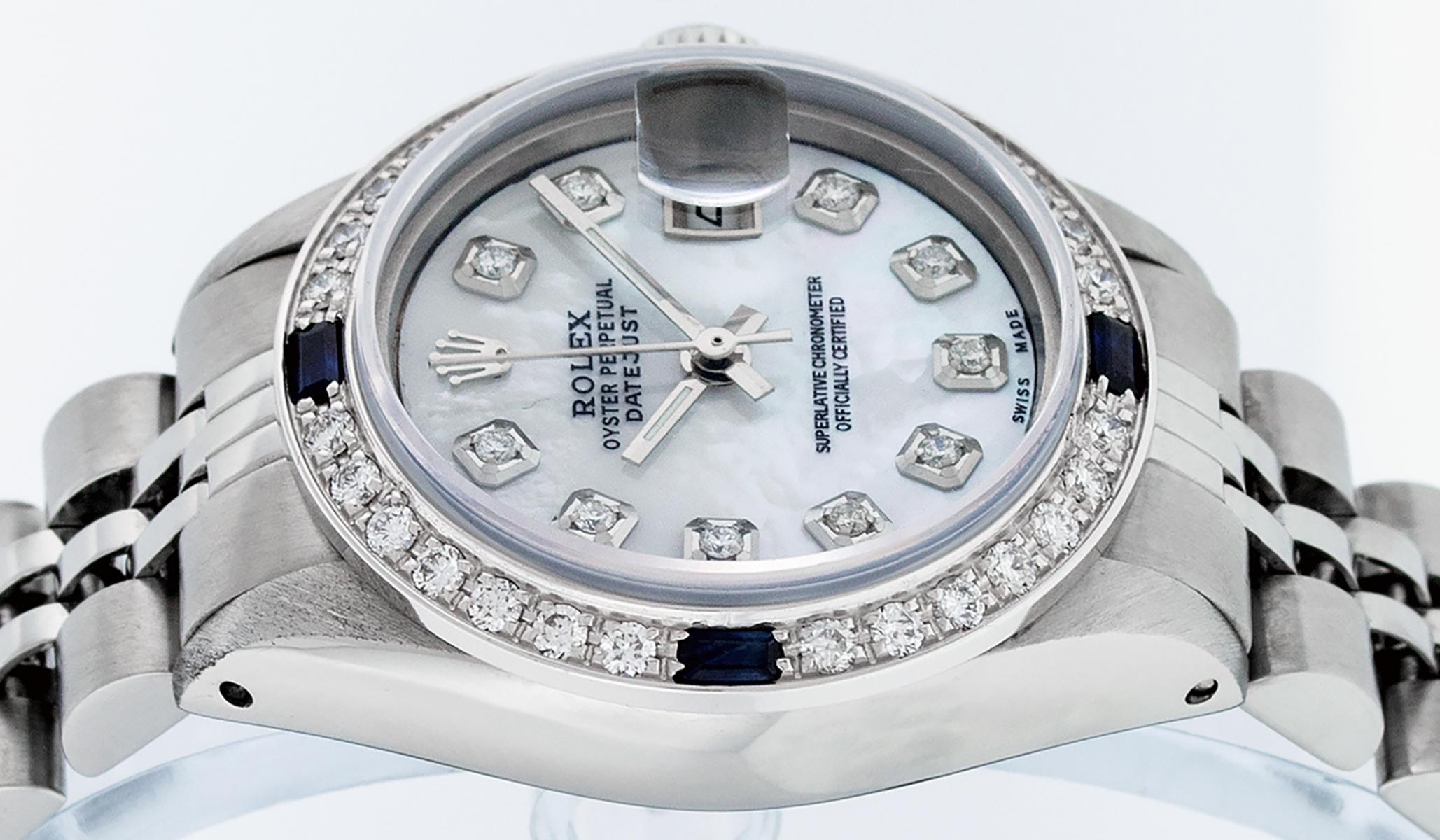 Rolex Women's Steel 18 Karat Gold MOP Diamond and Sapphire Datejust Wristwatch 1