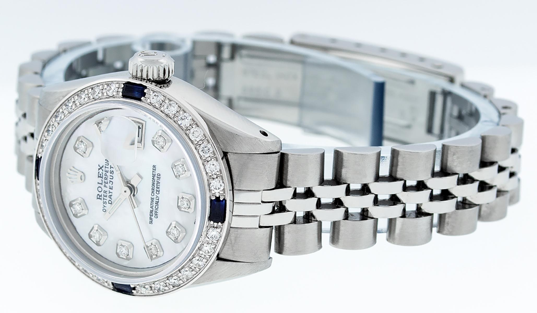 Rolex Women's Steel 18 Karat Gold MOP Diamond and Sapphire Datejust Wristwatch 2
