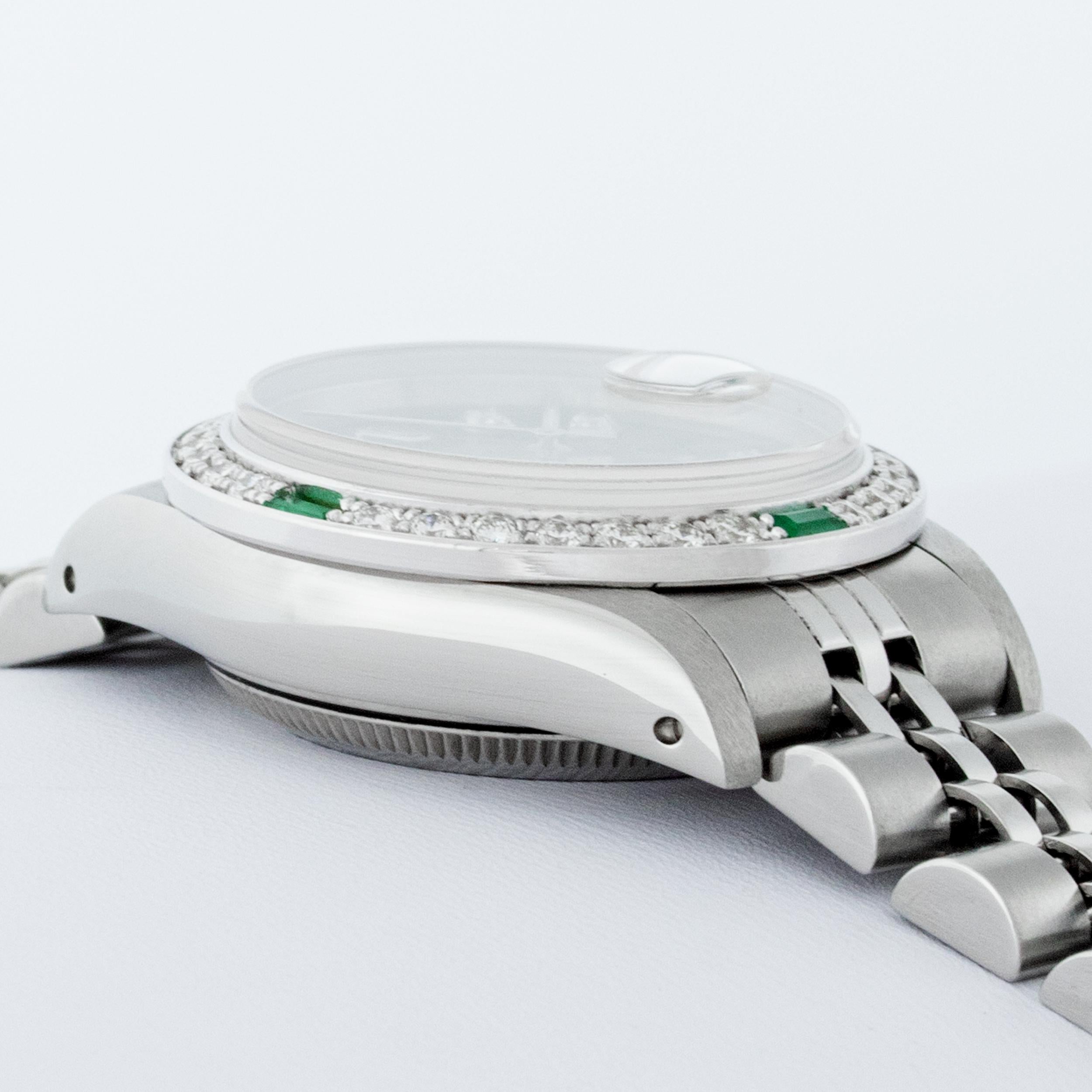 Rolex Women's Steel 18 Karat Gold Green Diamond and Emerald Datejust Wristwatch 7