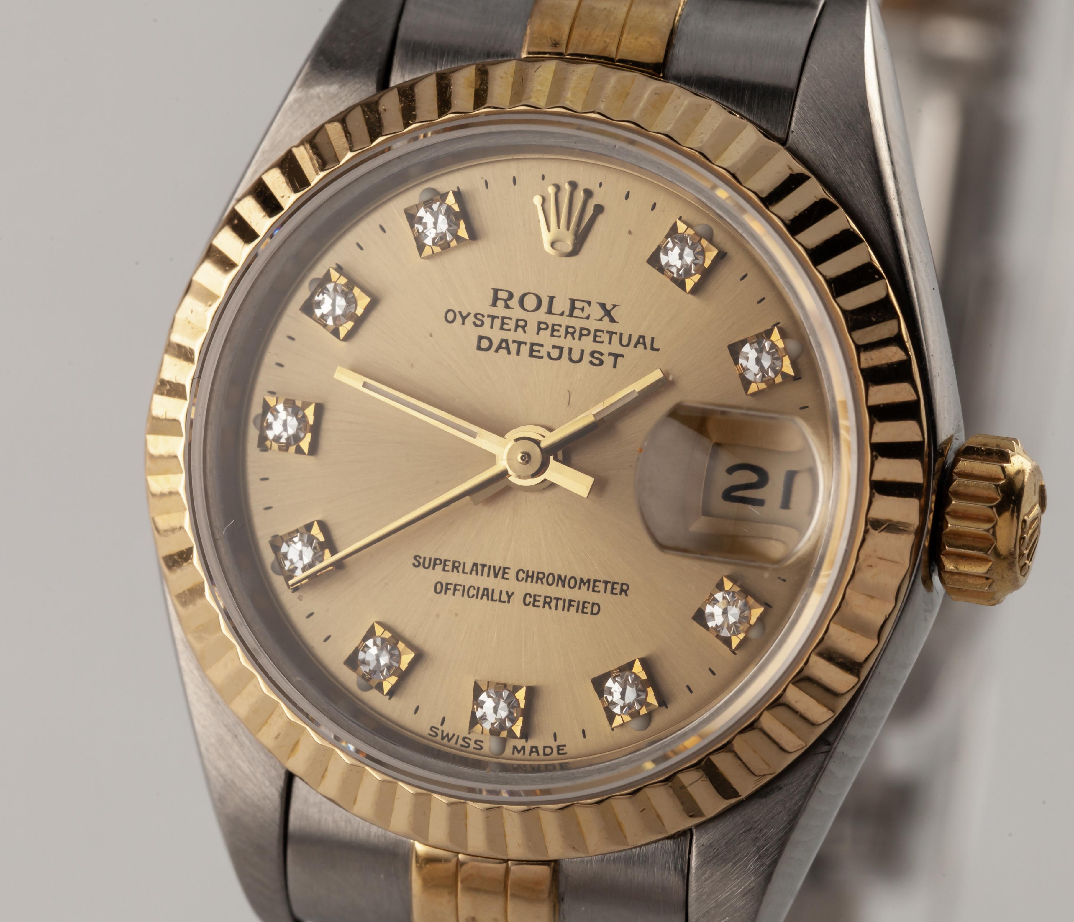 Moderne Rolex Montre Datejust bicolore pour femme avec cadran en diamant et bracelet jubilé 69173 en vente