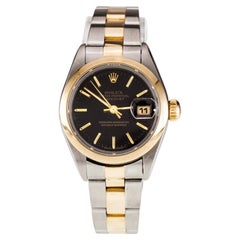 Retro Rolex Women's Two Tone Stainless & 18k Gold Opdj with Black Dial 79163